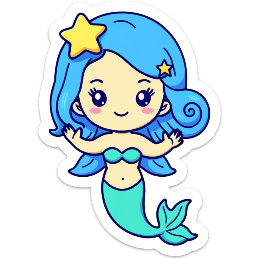 Mermaid star alien girl with blue hair  sticker