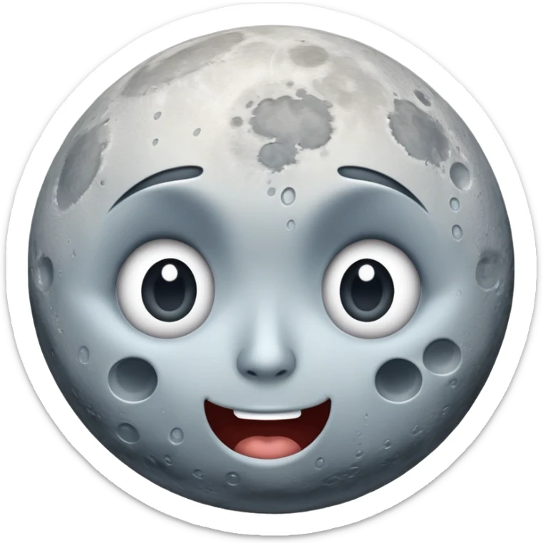 "Anxious Moon"
A full moon emoji, but instead of its usual serene glow, it has wide, nervous eyes and an awkward, clenched-teeth smile. Tiny sweat drops hover near its cratered surface, as if it just realized it's being stared at by billions of people every night.

Great for expressing secondhand embarrassment, social anxiety, or that feeling when you remember something super cringey from years ago at 2 AM. sticker