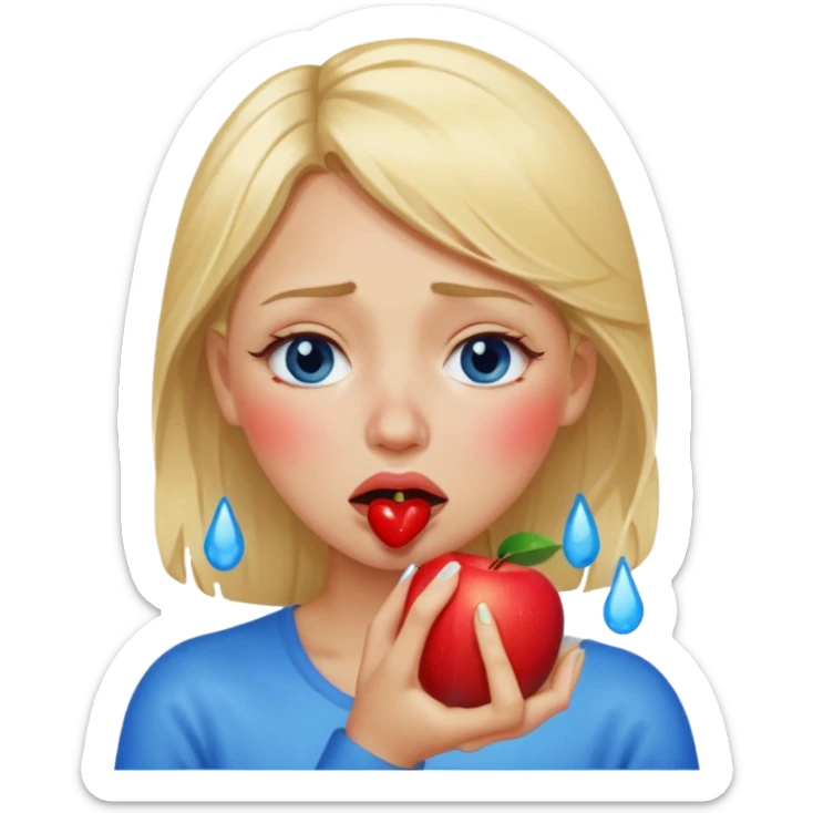 woman crying eating apple. make tears blue color and hair blonde sticker