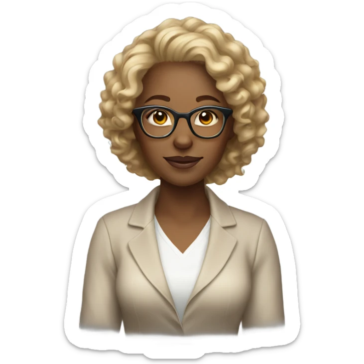 Gorgeous light brown woman with blonde curly hair and glasses sticker
