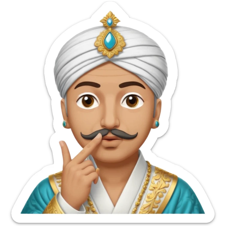 A turkish Sultan putting a finger in front of his mouth while his eyes are pure white sticker