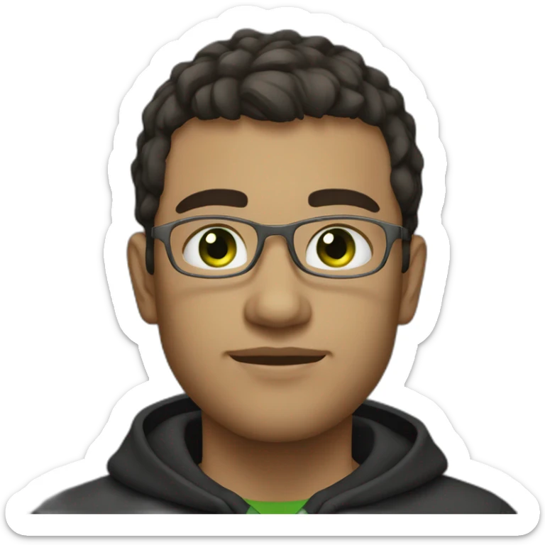 Programmer with dark fade haircut, green grey eyes without glasses in black hoodie sticker