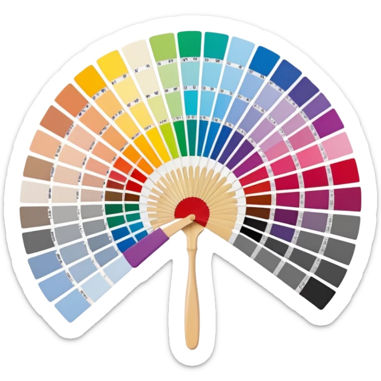 Pantone color swatch fan. The swatches should be fanned out, each with a different color. sticker