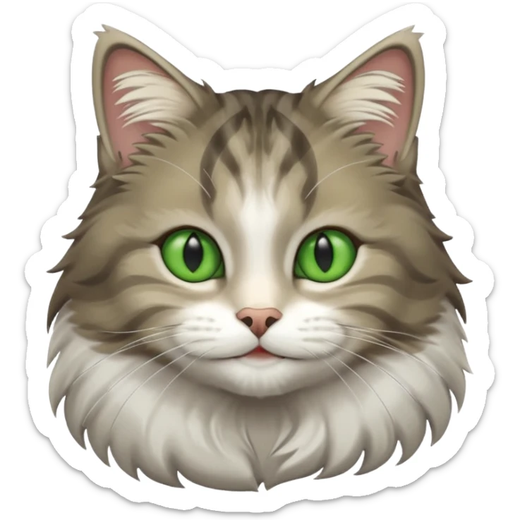 Siberian forest cat grey and white with white around eyes and green eyes smiling sticker