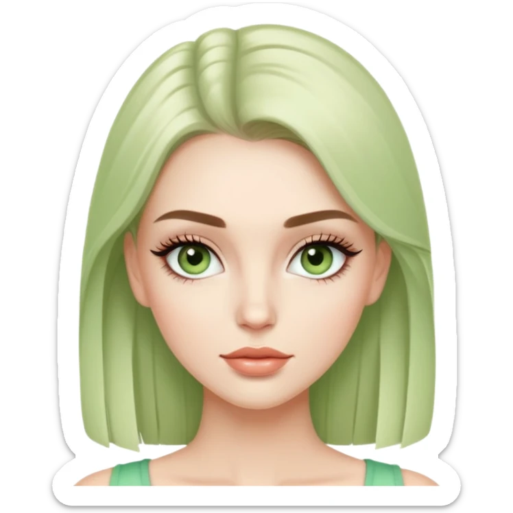 white female fashion model with light green top and lush long eyelashes, beautiful face sticker