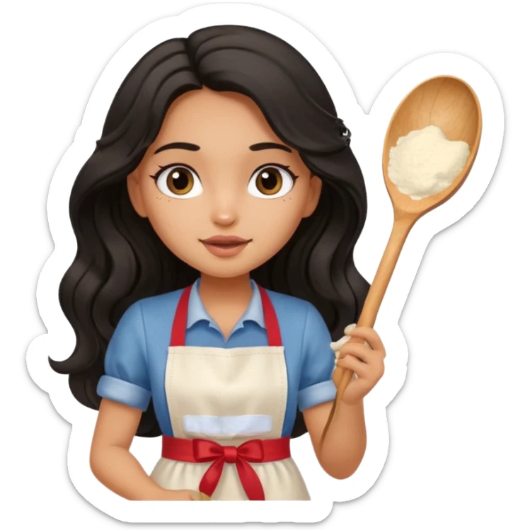a pretty tan bratz girl with black wavy long hair baking at home sticker