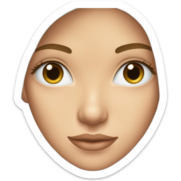 young woman with long brown hair, blue almond-shaped eyes, thin eyebrows and earring sticker