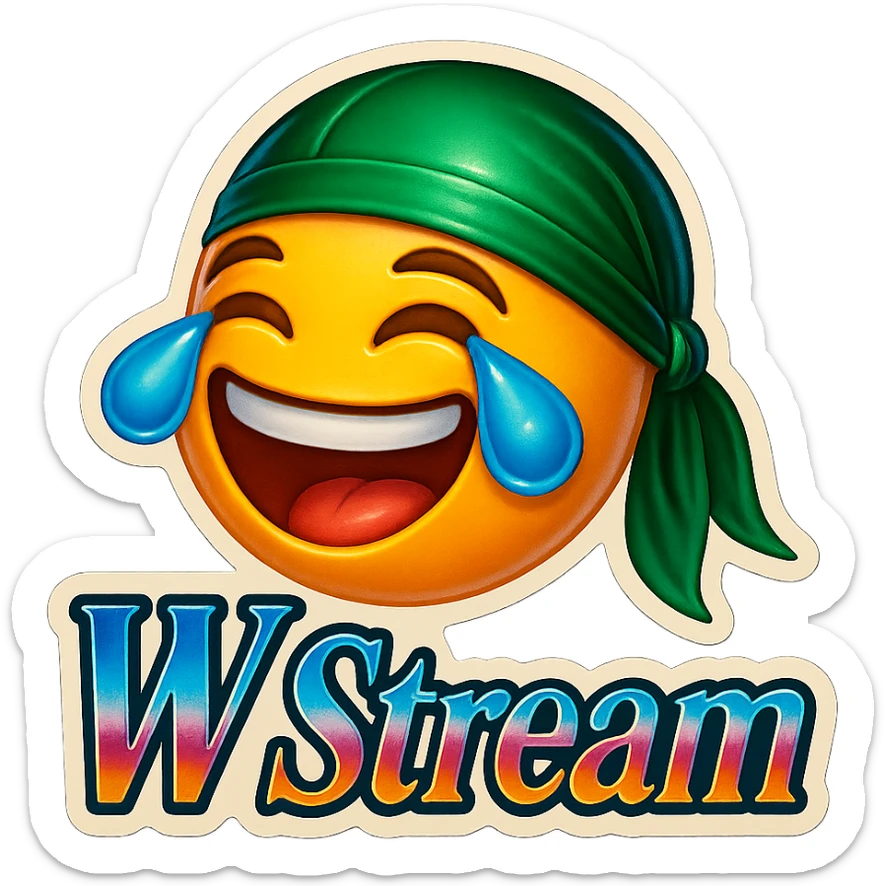 laughing crying 
lol face
Change His durag To Green
Add the words W Stream sticker