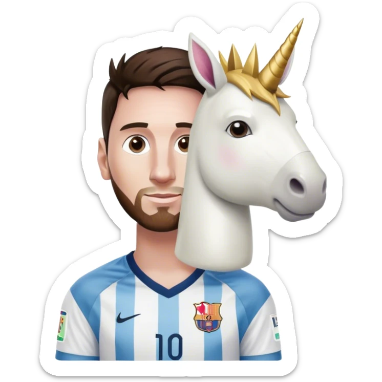 Fais-moi un bonhomme avec le corps d’une licorne et la tête de Messi sticker