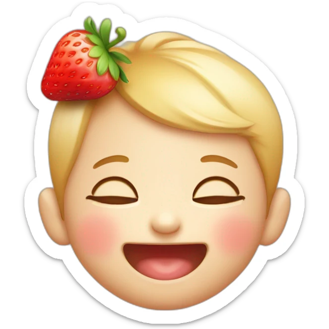 Smiling cute Baby face with eyes closed with a strawberry on top of the head sticker