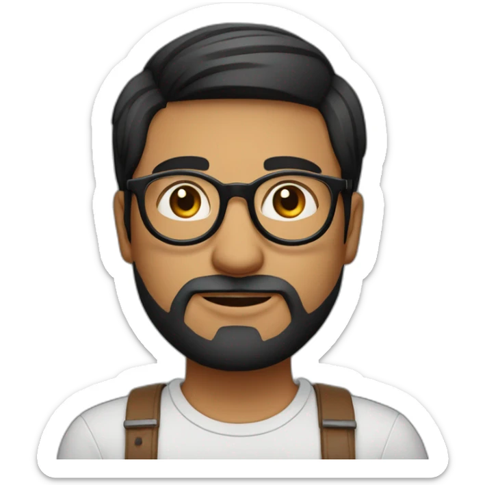 indian guy with round glasses with fair skin with straight hair with round fully circular glasses black eyes black hair with very short beard sticker