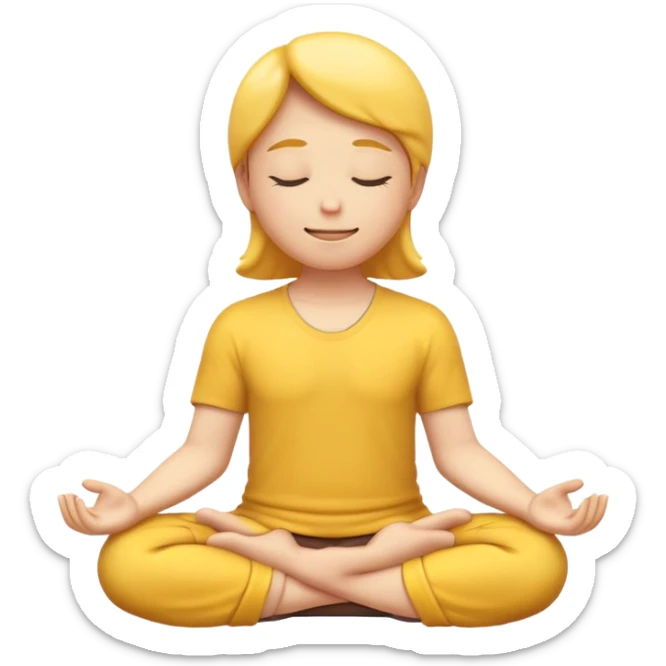 classic yellow emoji meditating, hands resting on knees, eyes closed, serene smile sticker