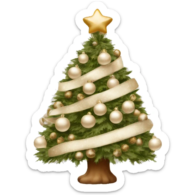 flocked christmas tree with beige and white ornaments and leopard print ribbon  sticker