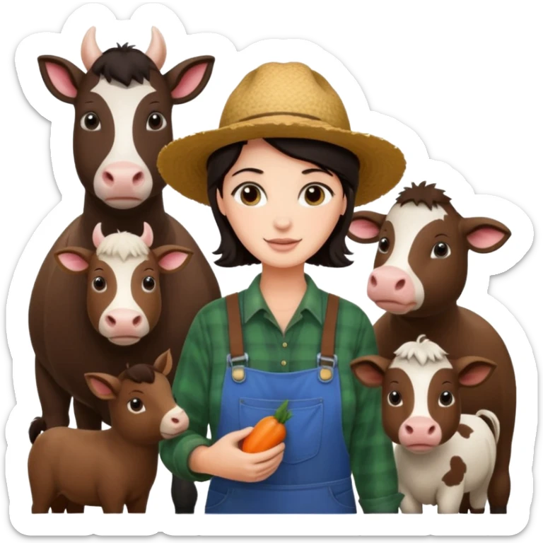 GRANJERO PIEL CLARA Y PELO OSCURO CON ANIMALES A SU ALREDEDOR sticker