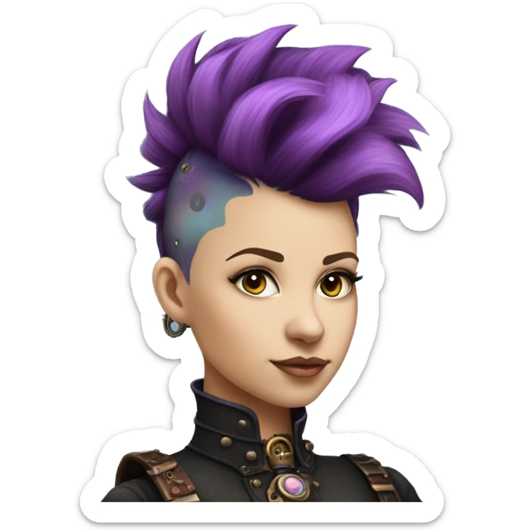 steampunk profile short hair faux-hawk mohawk purple blue pink victorian on Caucasian girl with small nose round fat face sticker