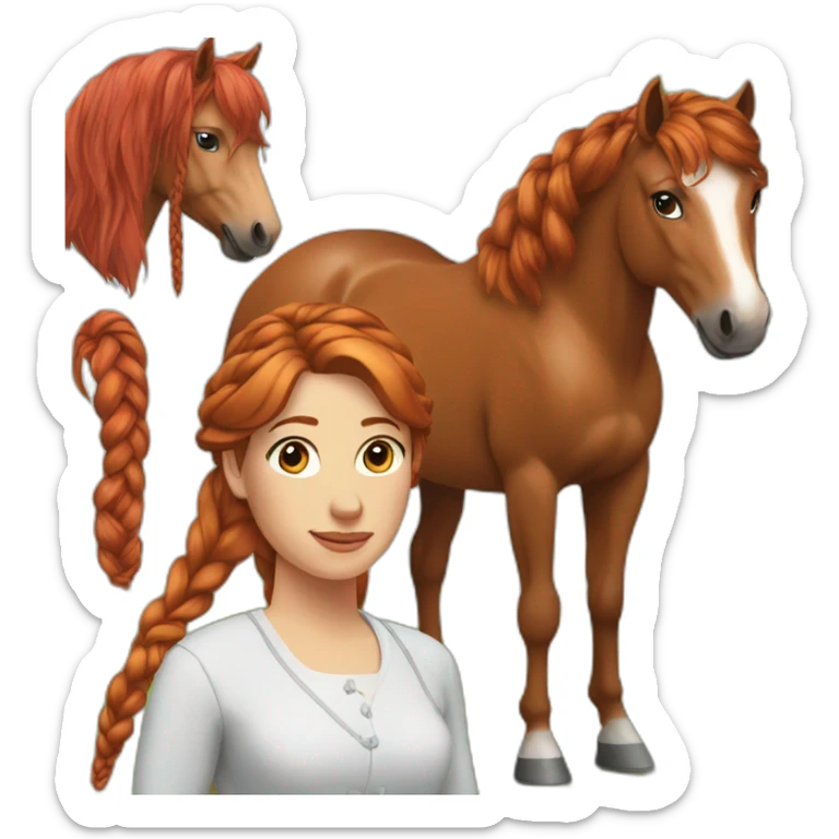Horse next to a red-haired woman with braided hair sticker