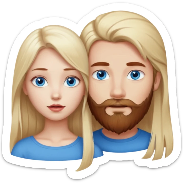 Long-pale-blonde hair, beautiful girl with blue eyes facing, lips touching, reddish-brown hair-beard boy blue eyed white guy sticker