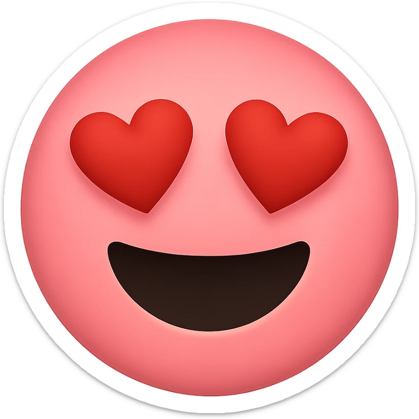 pink face with heart eyes emoji, digital illustration sticker
