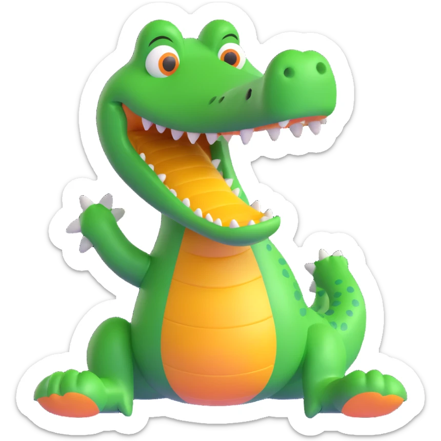 playful and expressive bright green cartoonish crocodile named Bombardino sticker