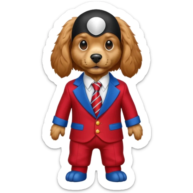 Cockerspaniel dog in spaiderman clothing golden sticker