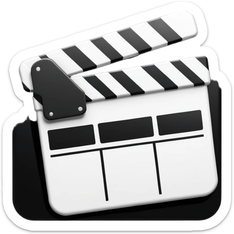 ultra simplified movie clapper, black and white, just two rectangles and a diagonal line, pure geometric abstraction sticker