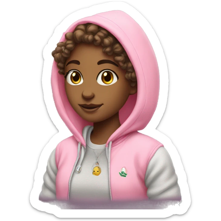 preppy girl with pink palm puff hoodie badde sticker