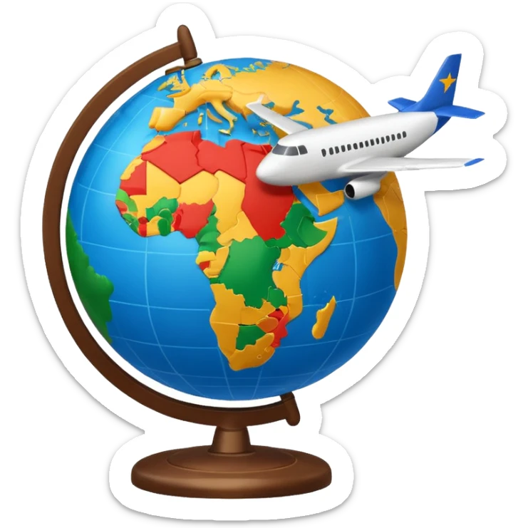 Globe Showing Europe-Africa with plane flying around it, google emoji style sticker