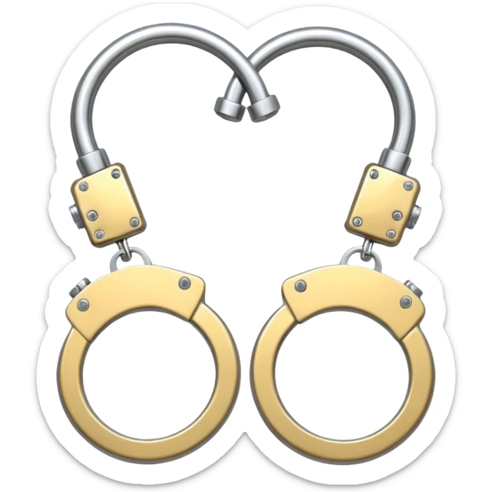 A pair of elegant handcuffs emoji made of silver chrome, smooth rounded design, glossy metallic reflections, luxury fetish aesthetic, minimal iOS emoji style, centered, clean white background sticker