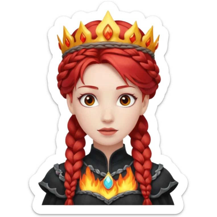 braided hair fire princess with dark crown, red hair sticker