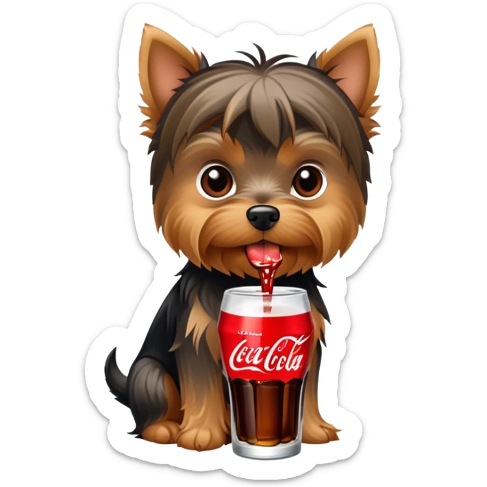 Um cachorro yorki descabelada como o diabo da tasmânia tomando coca cola em uma garrafinha de 200ml sticker
