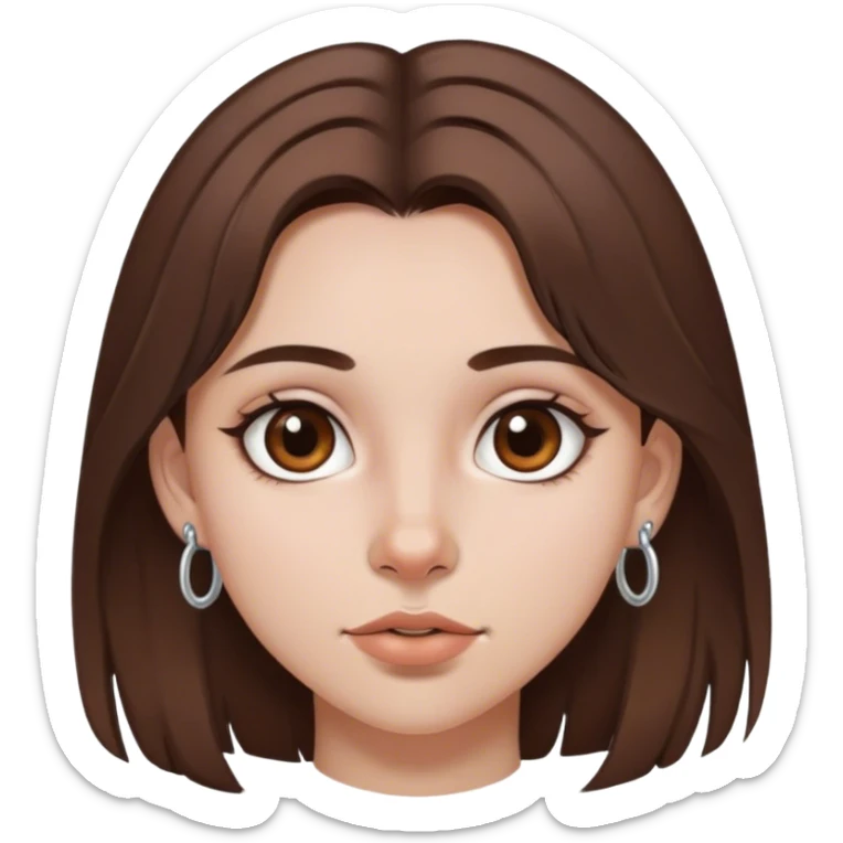 Girl with medium length brown hair, brown eyes, and silver septum piercing sticker