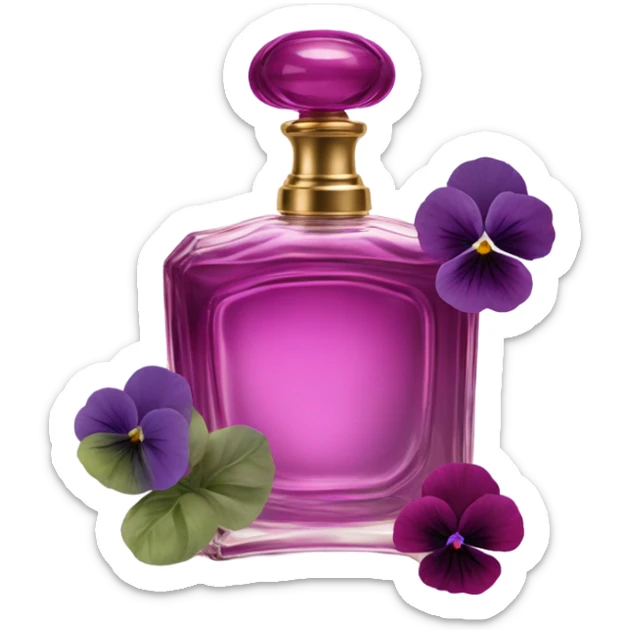 Dark pink vintage French style perfume bottle with violet pansies  sticker