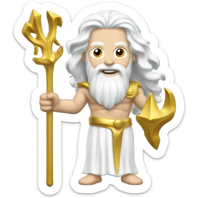white man Poseidon with gold trident. long white hair white dress. wrench in hand sticker