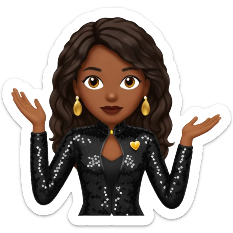 Maxine Jones from En Vogue with long dark brown hair, black sequin outfit sticker