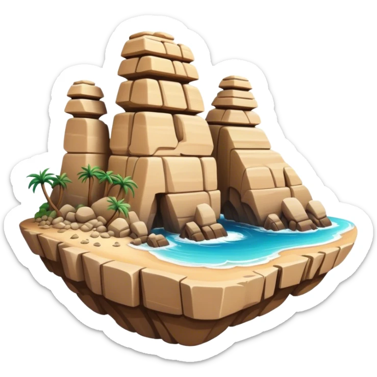 Cinematic Realistic Raouche Rocks Landmark Emoji, depicted with dramatic natural rock formations along the Beirut coastline rendered with intricate detail and dynamic natural lighting. sticker