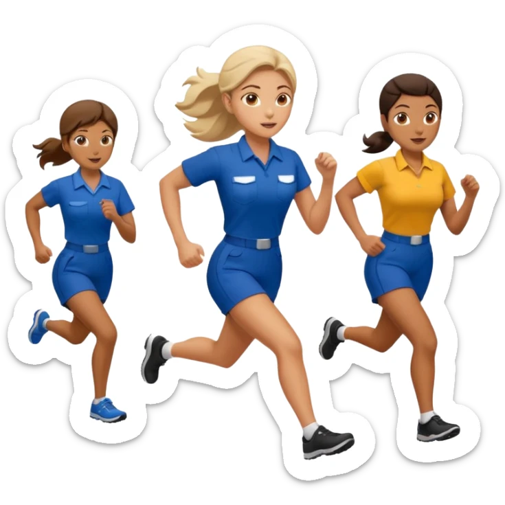 catch me while you can -- a female co-worker running and people trying to catch her sticker