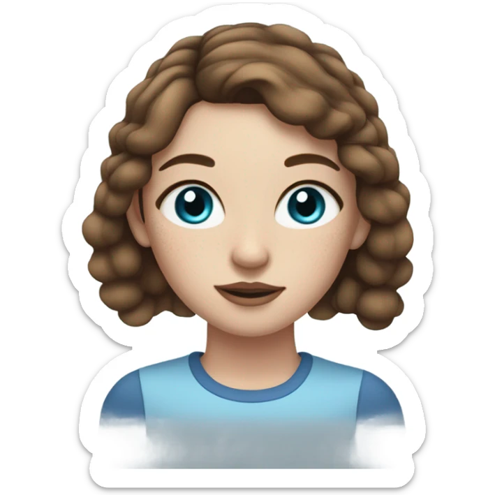 Girl applying her makeup on white skin while having Brown hair and blue eyes and freackles sticker