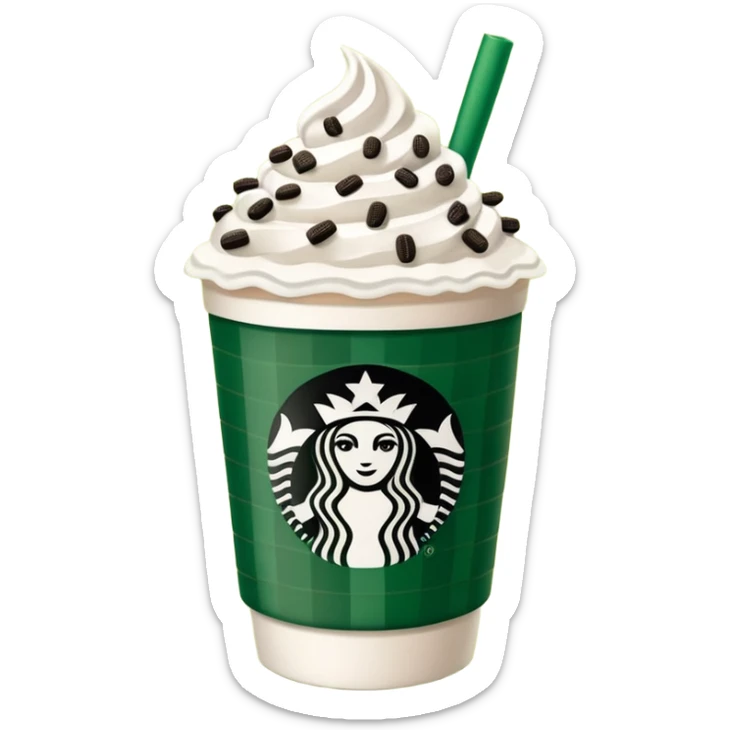  Starbucks hot cocoa with whipped cream and Oreo cookie crumbles in a green checkered to go Starbucks cup  sticker