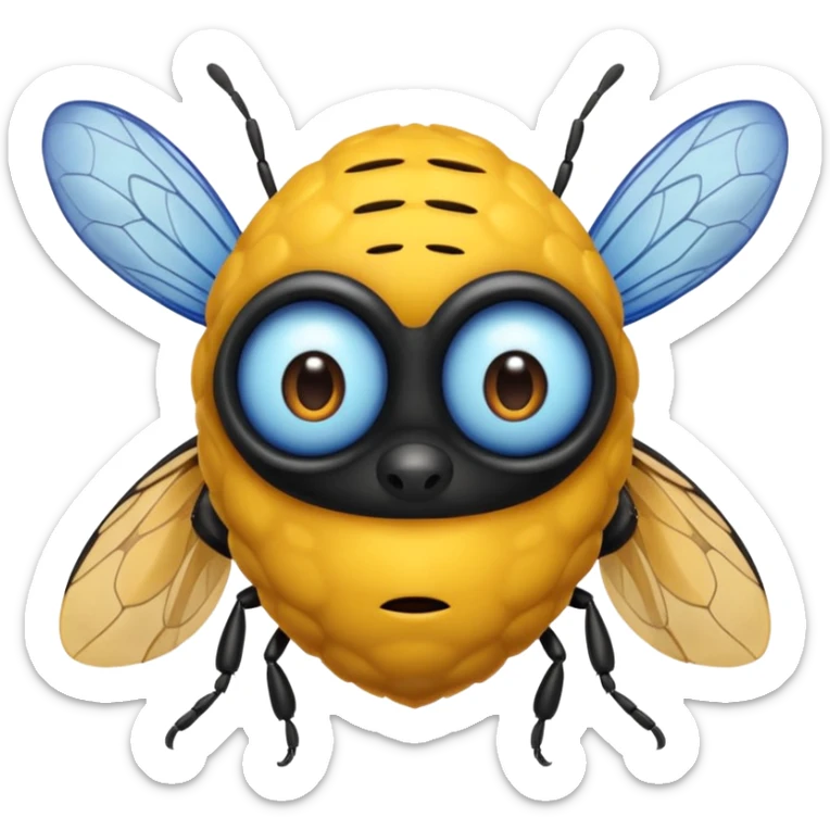 una abeja con cabeza de un señor canoso viejo, robusto yhumano, el cuerpo de la abeja dejalo sin cambiar sticker
