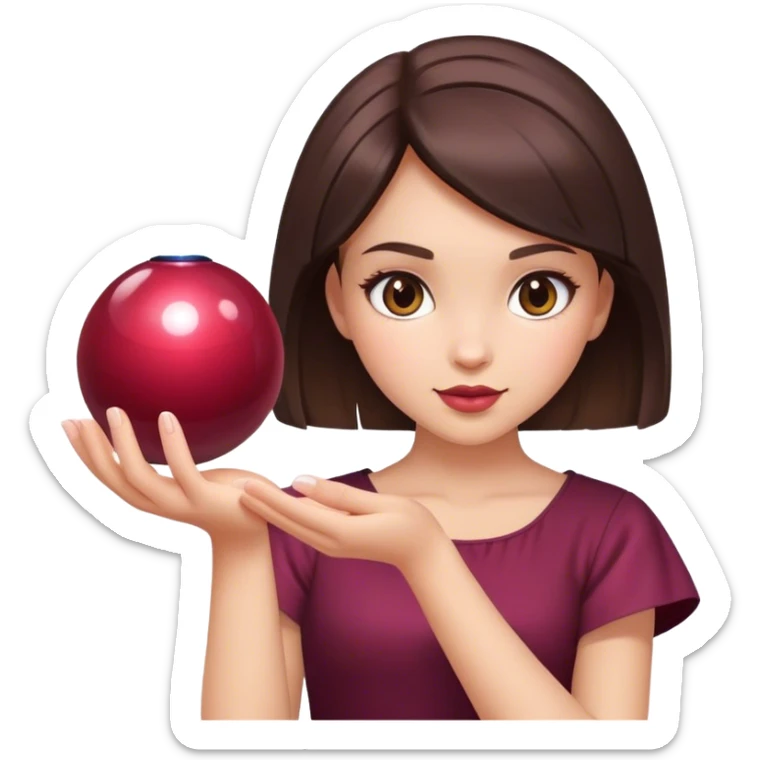 A brunette girl with a square hairstyle , with a magic ball Burgundy sticker