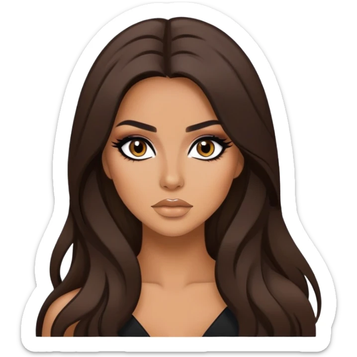 tan skin, brunette, baddie, pretty makeup, black eyeliner, long hair sticker