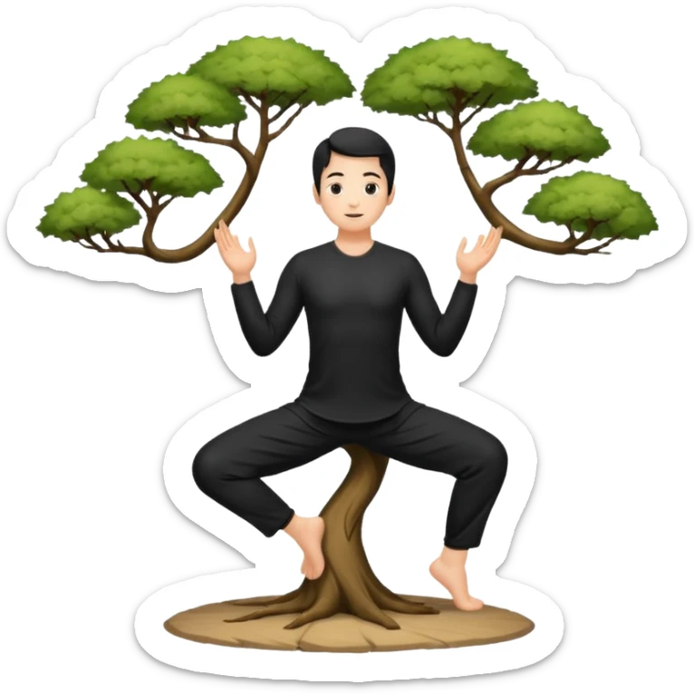 pratiquant de qi gong en position de l'arbre, en tenue noire ou blanche sticker