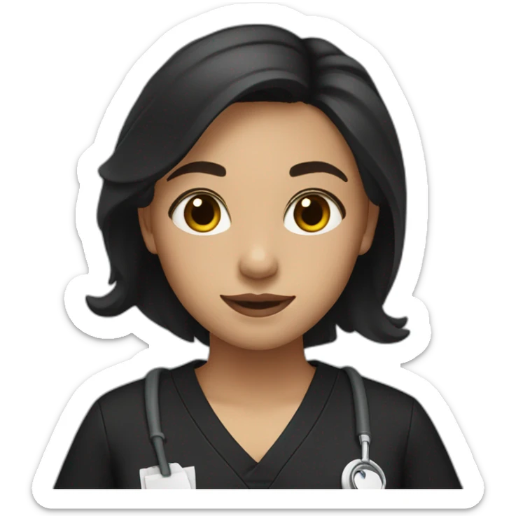 girl with middle part and dark brown hair in black scrubs sticker