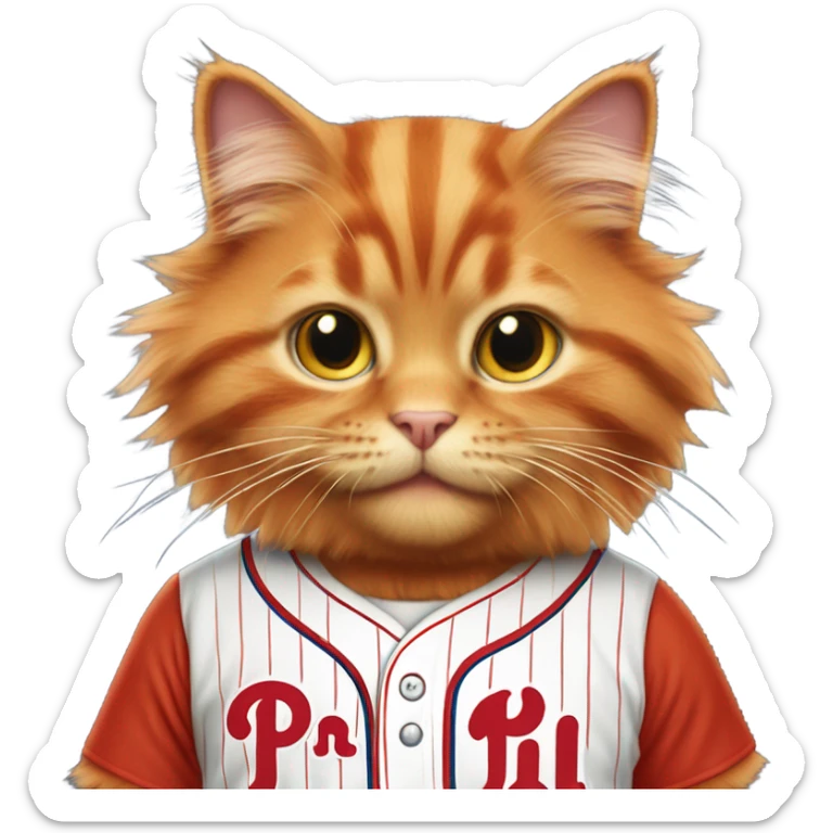 cute fluffy all orange cat in philadelphia phillies shirt sticker