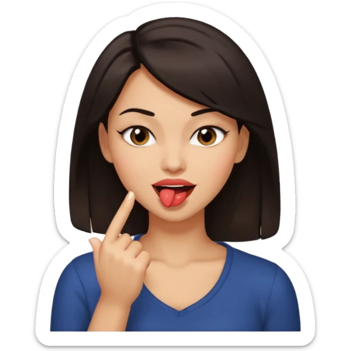 black slighty browin hair light brown skin woman, flirtatious gesture, biting her finger and winking emoji sticker