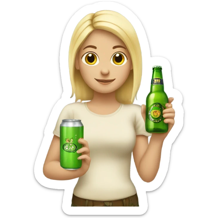Blonde girl w a frog and a bottle of beer sticker