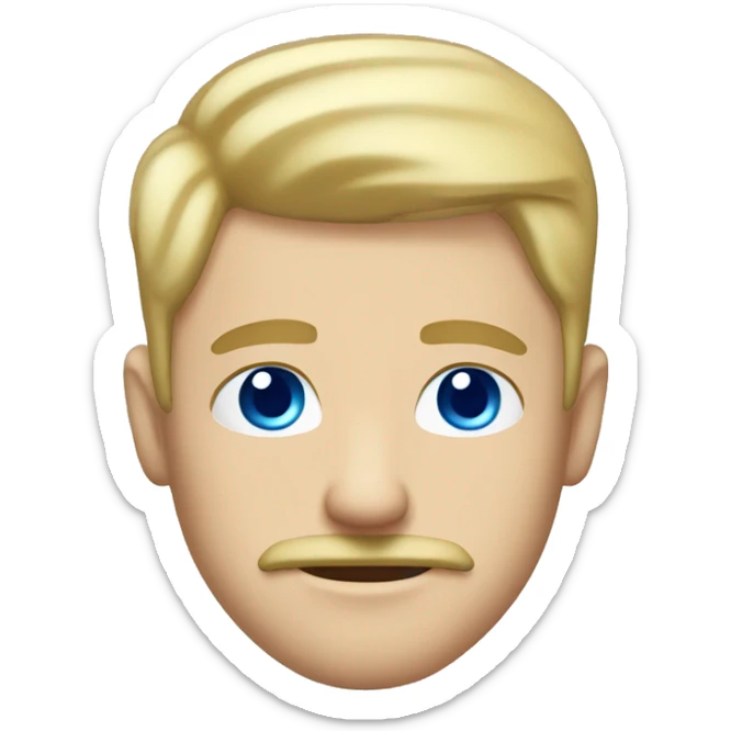 man with mustache, white man, blue eyes, blonde hair with shaved sides, handsome sticker