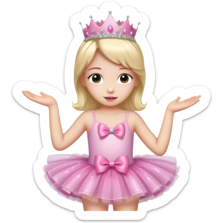 cute girl wearing a tutu, tiara, and a pink glittery bow sticker