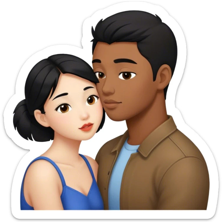 make a cute asian girl kiss a black haired guy on the cheek sticker