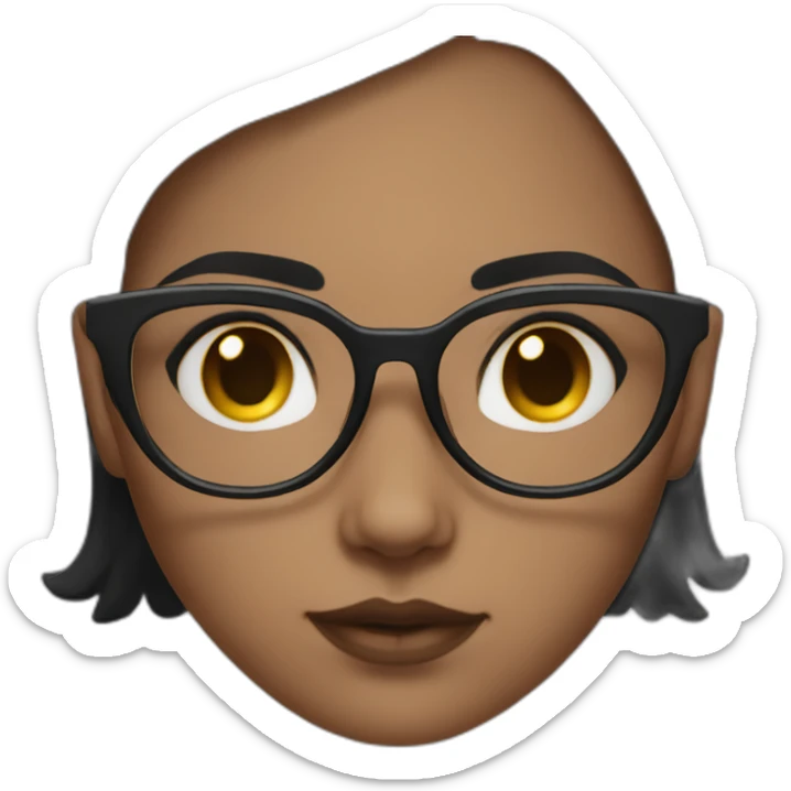 Brow girl with black hair and cat eye spec, heavier chest sticker